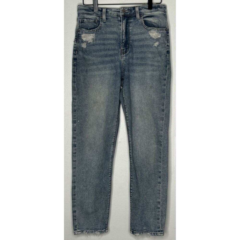 American Eagle AE Distressed Mom Jeans Stretch Women’s Size 6 Medium Blue Faded